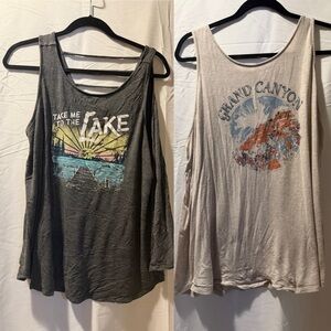 Maurices Graphic Tank Tops - Charcoal and Beige